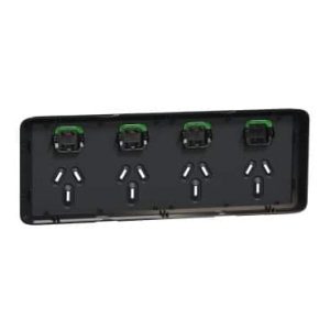 Clipsal Iconic Cover Skin Quad 4 Gang GPO Power Point Horizontal 10A Extra Black | 3015-4C-XB