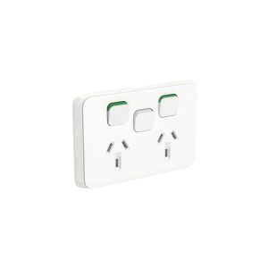 Clipsal Iconic Double GPO Power Point With Extra Switch Horizontal 10A Vivid White | 3025XA-VW
