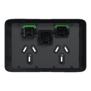 Clipsal Iconic Cover Skin Double GPO Power Point With Extra Switch Horizontal 10A Extra Black | 3025XC-XB