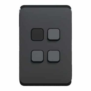 Clipsal Iconic Cover Skin 4 Gang Switch Extra Black | 3044C-XB