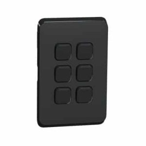 Alternative view of Clipsal Iconic Cover Skin 6 Gang Switch Extra Black | 3046C-XB
