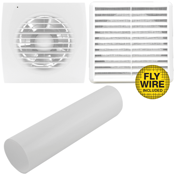 Fantech Trade Wall Fan Kit c/w DOM-100C 100mm Wall Tube & EPFL100 Grille | DWK100