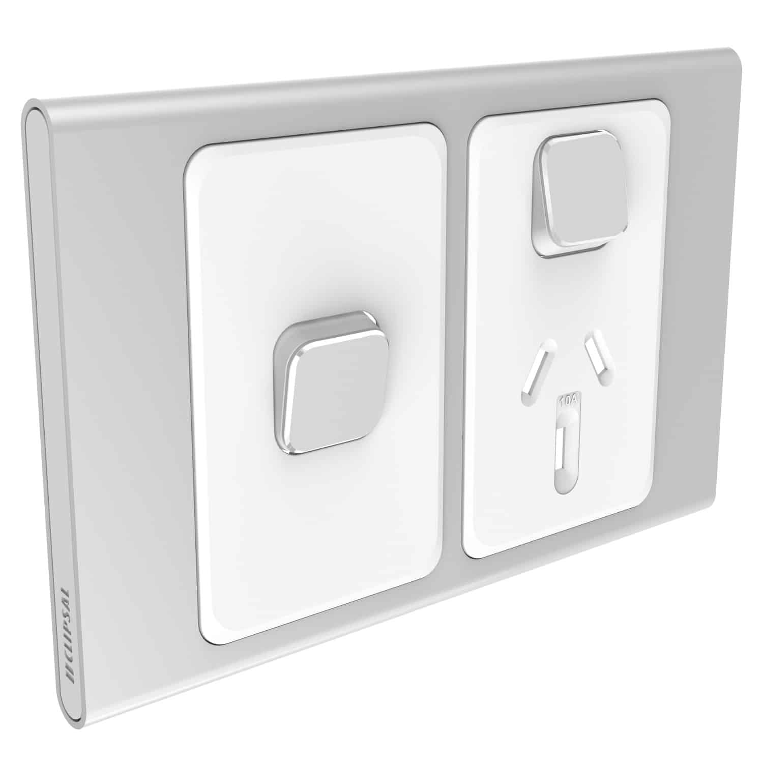 Clipsal Iconic Styl Cover Skin Single GPO Power Point With Extra Switch Horizontal 10A Silver | S3015XC-SV