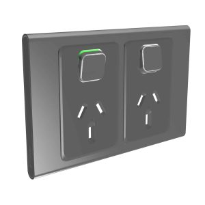 Clipsal Iconic Styl Cover Skin Double GPO Power Point Horizontal 10A Silver Shadow | S3025C-SH