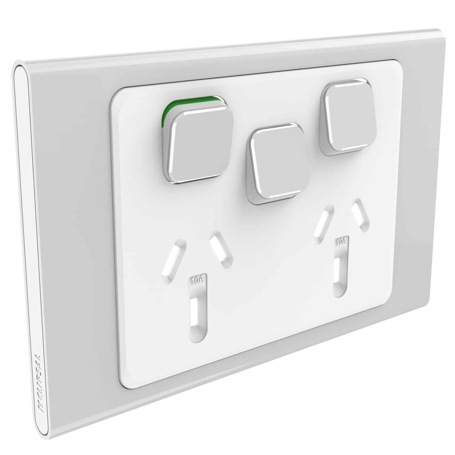 Clipsal Iconic Styl Cover Skin Double GPO Power Point With Extra Switch Horizontal 10A Silver | S3025XC-SV