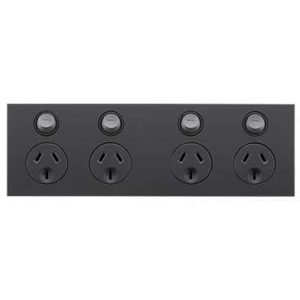 Clipsal Saturn Zen Quad 4 Gang GPO Power Point Horizontal 10A Zen Black | Z4025H2-ZB