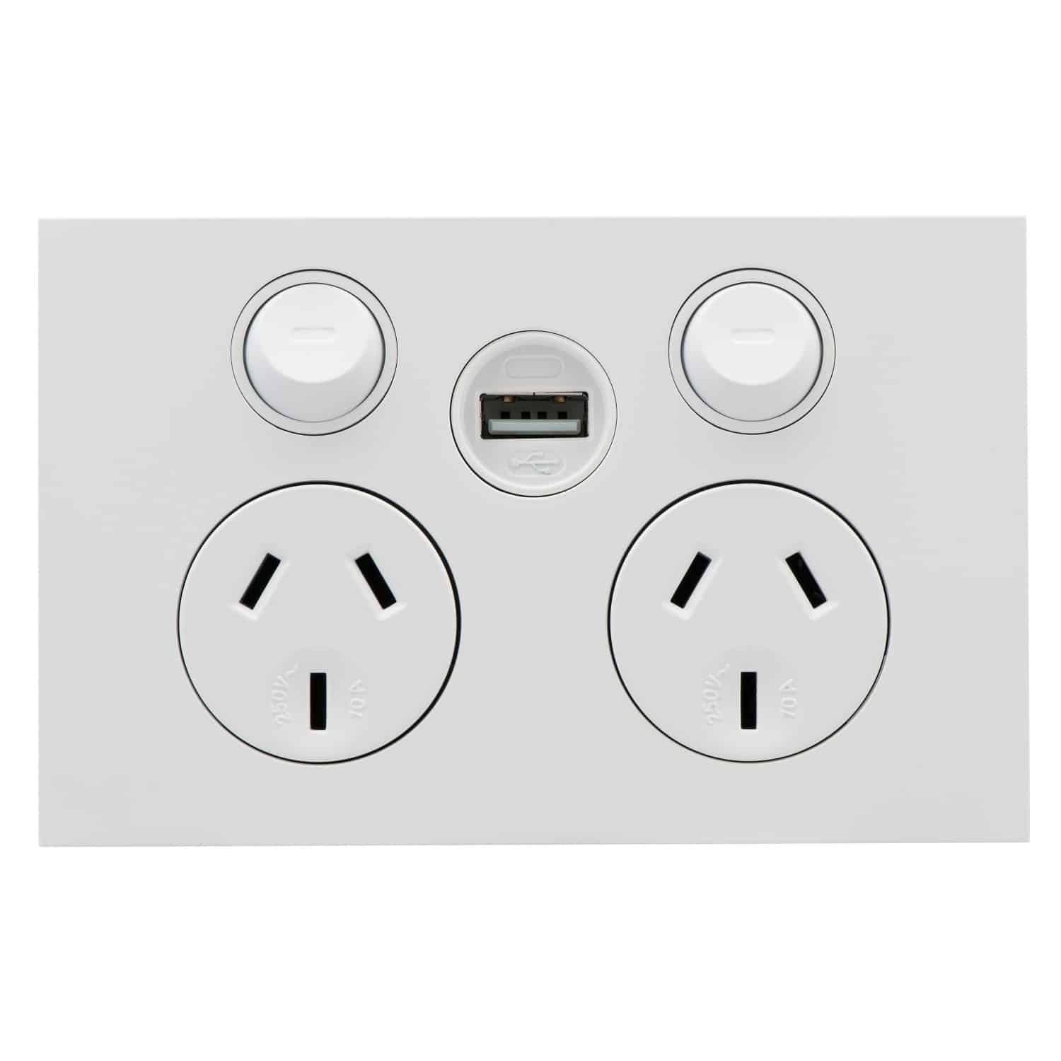 Clipsal Saturn Zen Double GPO Power Point Single USB Charger Horizontal 10A Zen White | Z4025USBC-ZW