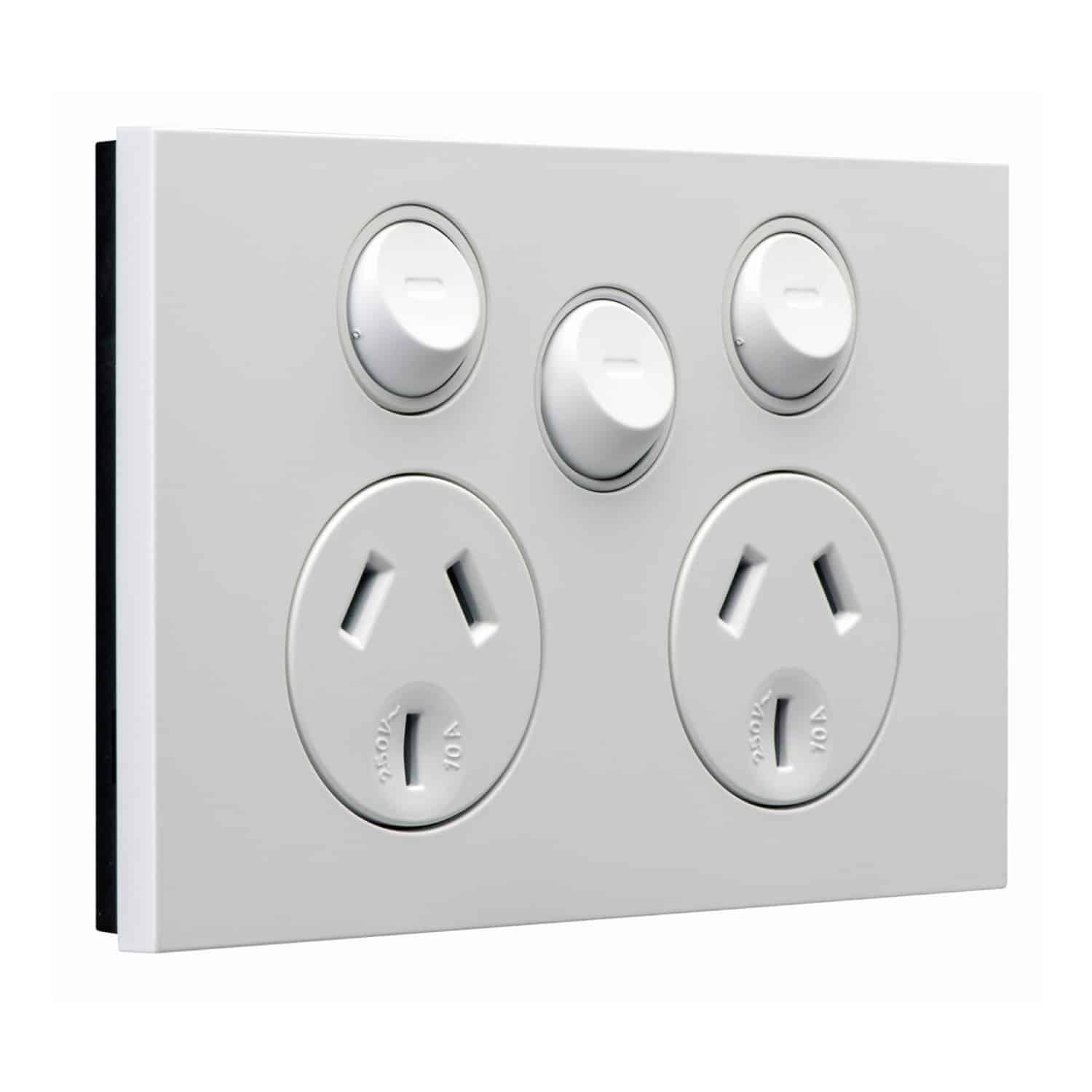 Clipsal Saturn Zen Double GPO Power Point With Extra Switch Horizontal 10A Zen White | Z4025XA-ZW