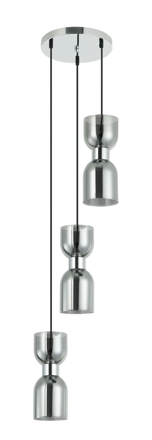 CLA PENDANT ES x 3 Smokey Black 2 x Glass Ellipse w/Chrome OD320mm RND Base | CLESSIDRA1X3R