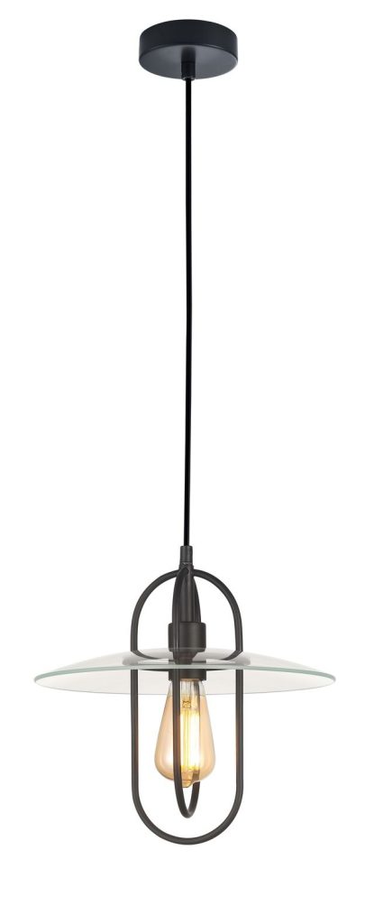 CLA PENDANT ES Matt Blk OBLONG w/Clear Glass Coolie OD315mm | PAPILLON1