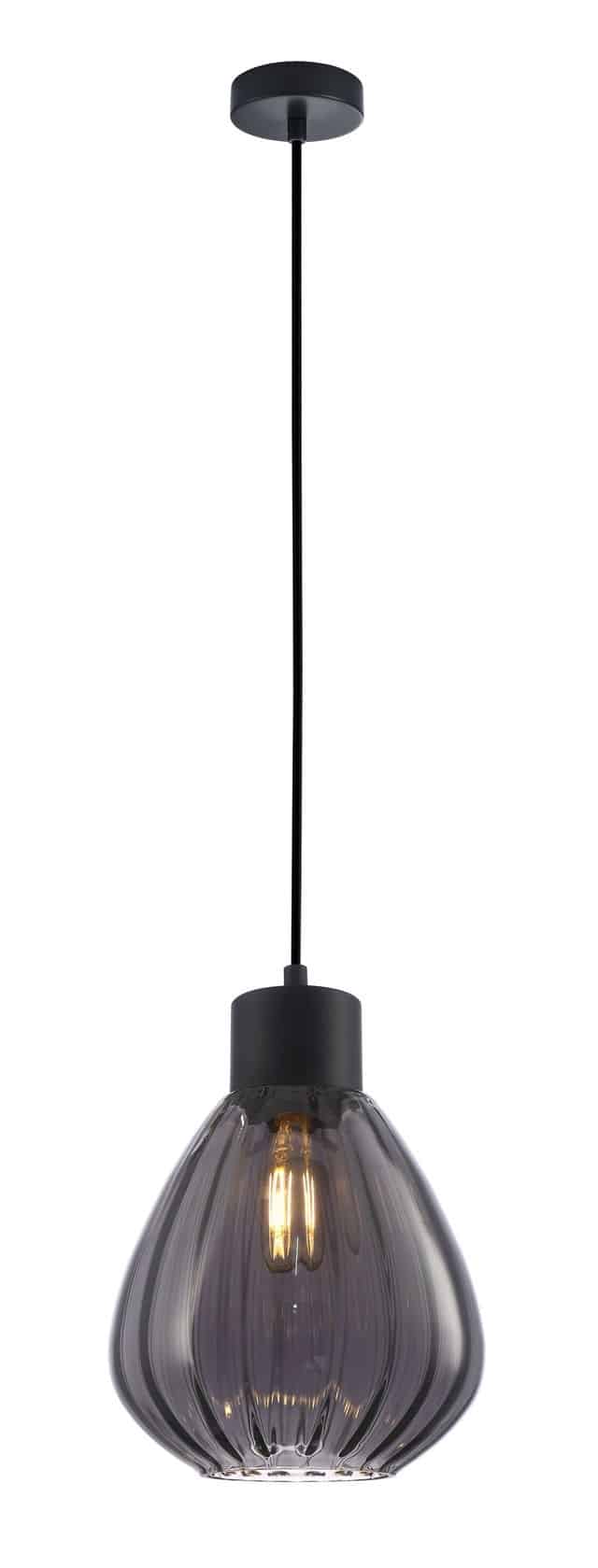 CLA PENDANT ES 72W BLK Smoke Wine Glass Ribbed OD200mm x H200mm | TULIP2
