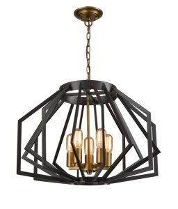 CLA PENDANT ES X 5 Antique Brass WIDE ANGULAR CAGE OD600mm | GAMBA1