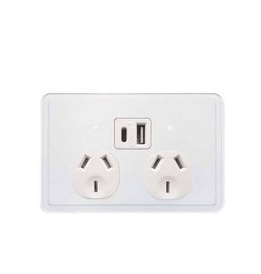 Trader Senoa Simple Double GPO Power Point Horizontal 10A With USB A+C White | SENPP2USBAU